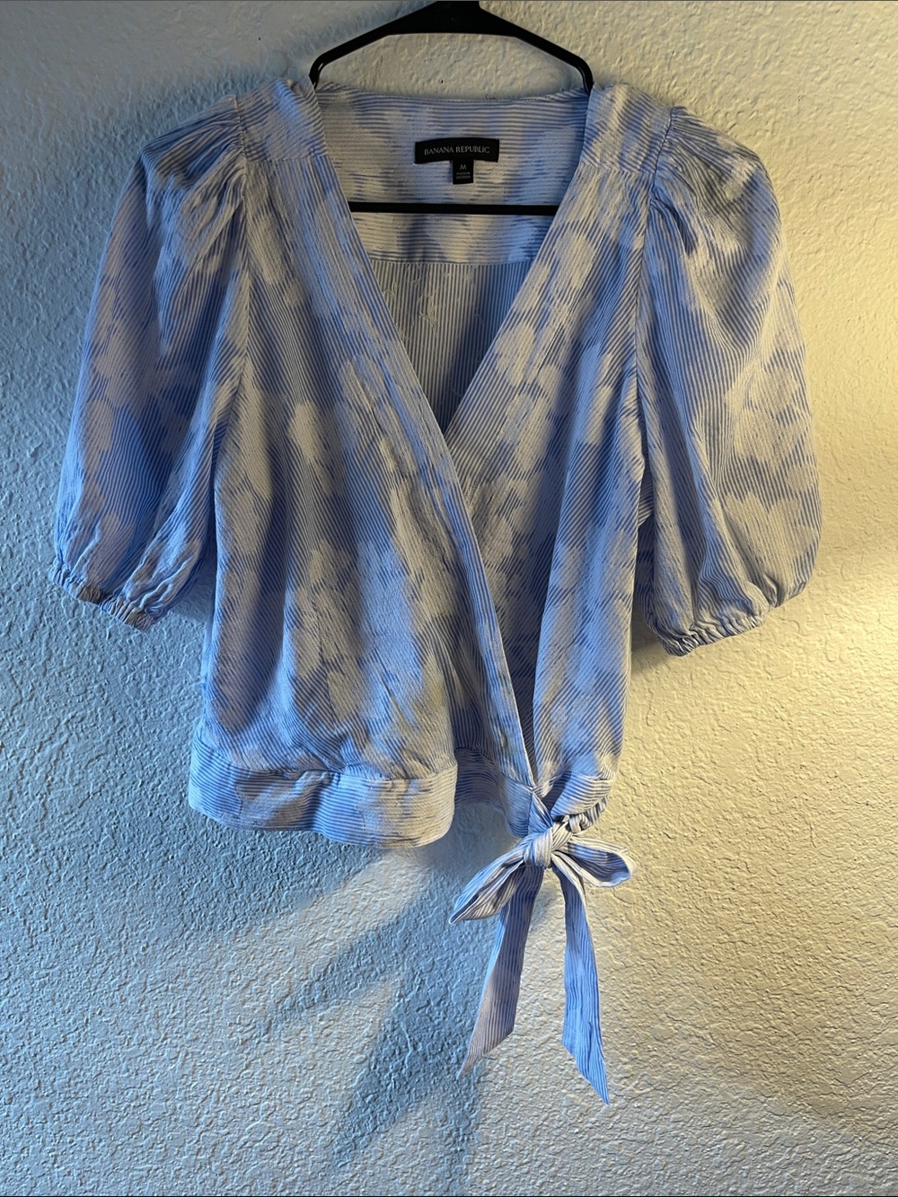 Banana Republic Pale Blue Floral Tie-Waist Wrap Blouse